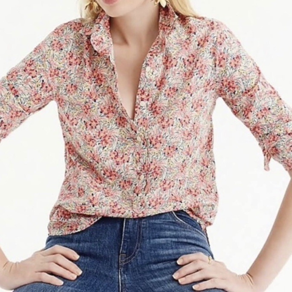 J Crew Liberty of London floral pop-over half button down shirt Swirling Petals